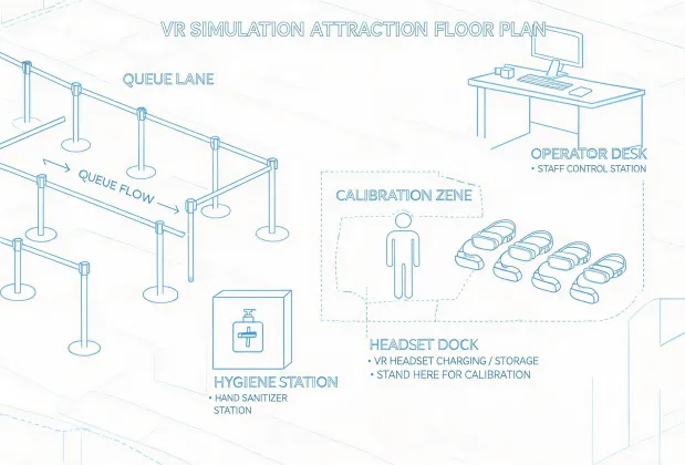 VR simulation attraction floor plan